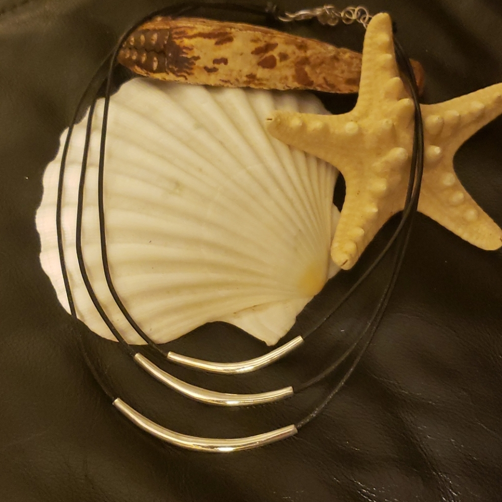 Silpada Black Leather and Sterling Necklace